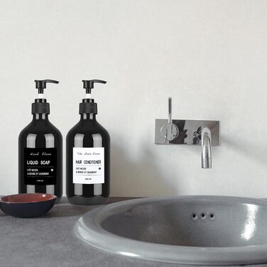 4 шт. Наповнювані порожні флакони для шампуню, 500 мл, дозатори для мила, шампуню, кондиціонера, гелю для душу, наклейки (чорний)