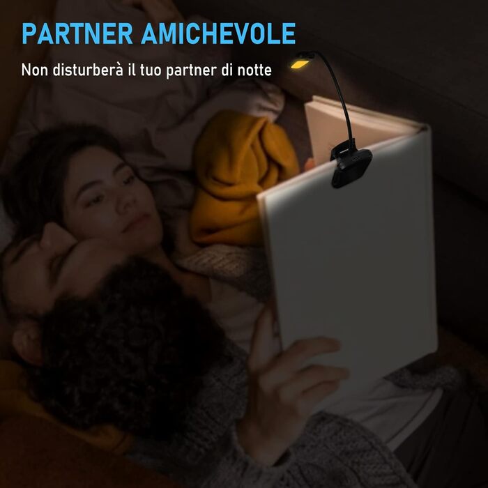 LED-лампа Diboniur для читання з кліпсою, 9 світлодіодів, 3 режими кольору та 3 рівні яскравості, USB-зарядка, гнучка на 360°, для книг в ліжку, енергоклас A+++