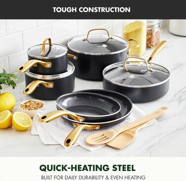 Набір посуду GreenPan Swift 12 предметів: сковорідки та каструлі з антипригарним покриттям, без PFAS та PFOA, з керамічним покриттям, чорний