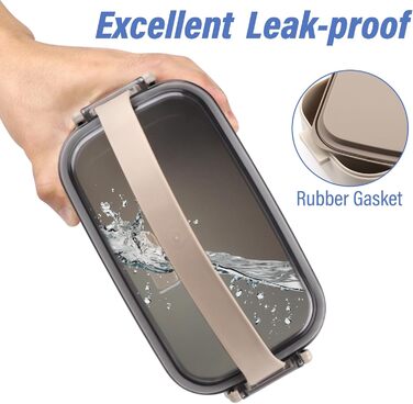 Ланчбокс Brotdose 3-х ярусний на 2200 мл з посудом, для дорослих, без BPA, підходить для мікрохвильової печі, бежевий