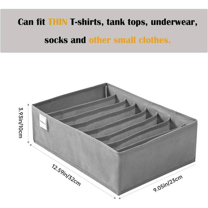 Coorganisers 4-Pack T-Shirt Drawer Organizers for Clothes, 8 Compartments, Storage Box, Closet, Clothing, Organizer, Leggings, Silk Scarves