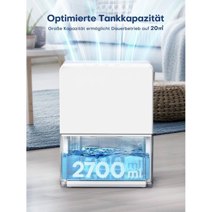 Електричний осушувач повітря 2700 мл для дому, потужний та тихий, 800 мл/день, для кімнат до 20 м², нічний режим, таймер, автоматичне відтавання