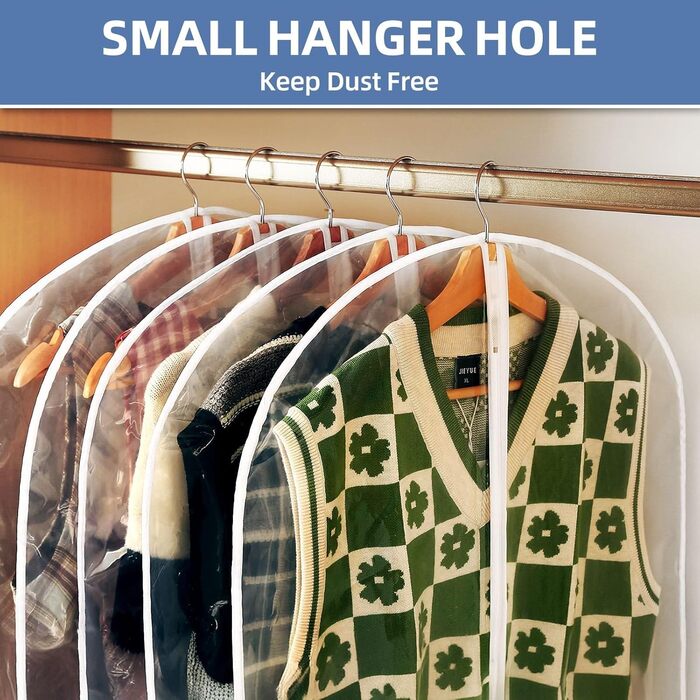 Прозорі мішки для одягу на вішалку, 101.6 см, 5 шт. - мішки для костюмів, органайзери для шафи, водонепроникні, з блискавкою