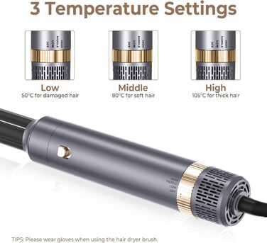 UKLISS Airstyler Pro 7-в-1: професійний фен-щітка з іонізацією, 1400 Вт, для укладання, створення локонів та випрямлення волосся (сірий)