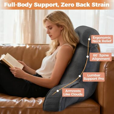 Лежак для ліжка OZMI, велике крісло-подушка 61 см з підголівником для читання, відпочинку та перегляду телевізора, чорний