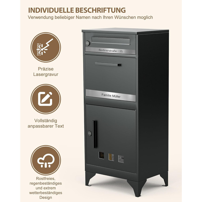 Поштовий ящик вуличний Edestahl Anthrazit з газетницею (37x37x10 см) та індивідуальним іменним шильдиком. Водонепроникний, з наклейкою проти небажаної реклами.