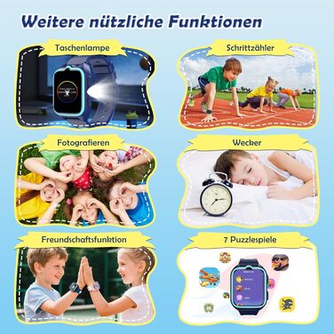 Дитячий розумний годинник з SIM-карткою, GPS-трекер, SOS, 4G, ліхтарик, IP67, для дівчаток та хлопчиків, блакитний