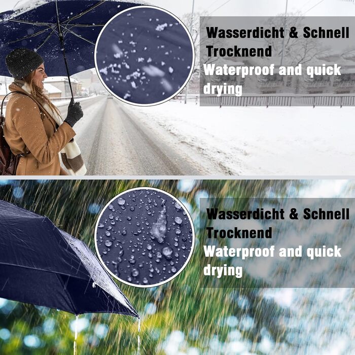 Зонт Herreicher туристичний автоматичний штормостійкий - легкий алюмінієвий каркас, компактний, складаний, двошаровий, тканина 210T, розмах 102 см, 10 спиць, для чоловіків/жінок/дітей/літніх людей (синій)