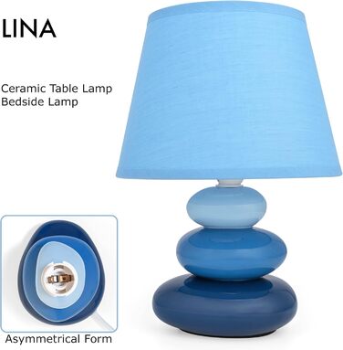 Нічна лампа 'Ліна' блакитна: керамічна настільна лампа з абажуром, LED, E14, 230V