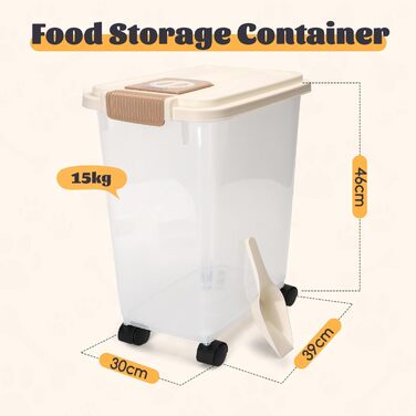 Контейнер для корму для собак та котів Nobleza, 40л, з датою виробництва, з роликами, повітряний, прозорий