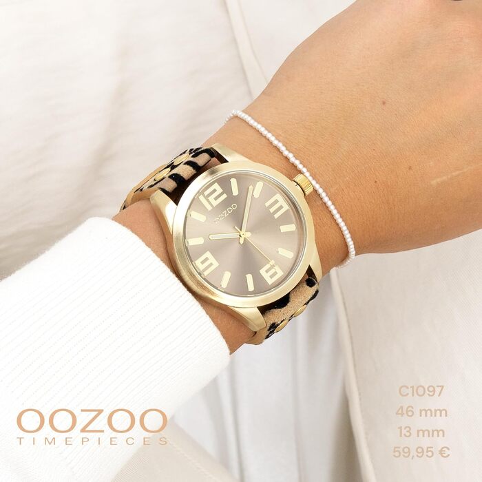 Жіночий аналоговий наручний годинник Oozoo Timepieces з шкіряним ремінцем, круглий циферблат, колір Леопард/Тауп