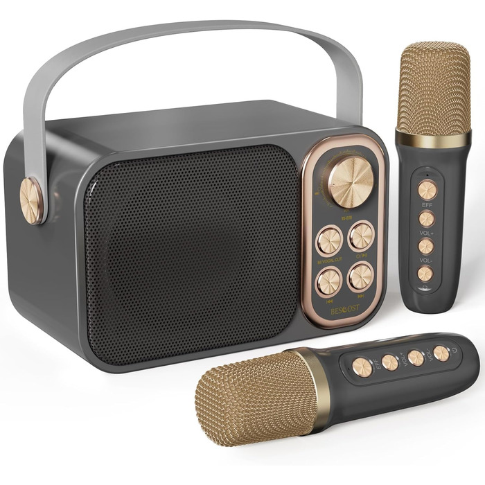Караоке машина з 2 мікрофонами, портативна Bluetooth колонка для дітей та дорослих, 7 голосових ефектів, ідеально для вечірок та днів народжень (Чорний)