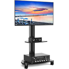 Rolling TV Stand with Wheels - Adjustable Height & Swivel for 27-70 inch Flat & Curved TVs (VESA 400x400, 50kg)