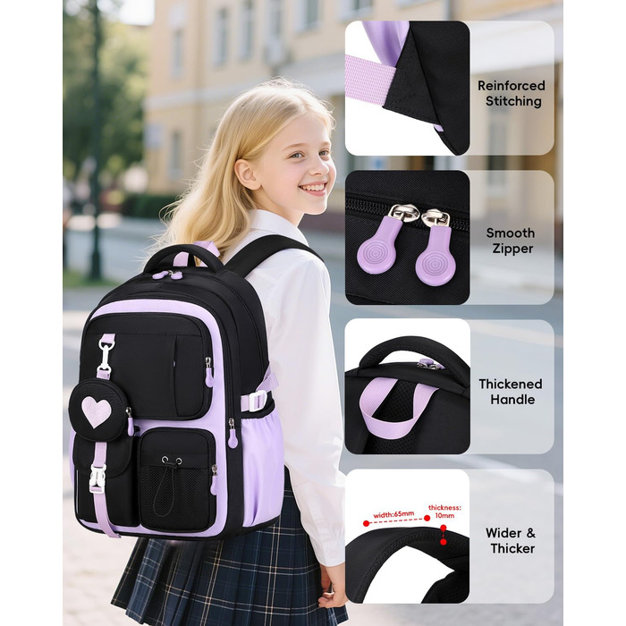 Шкільний рюкзак для дівчаток Tanou, чорний, з дихаючої тканини Oxford, для 3-5 класів