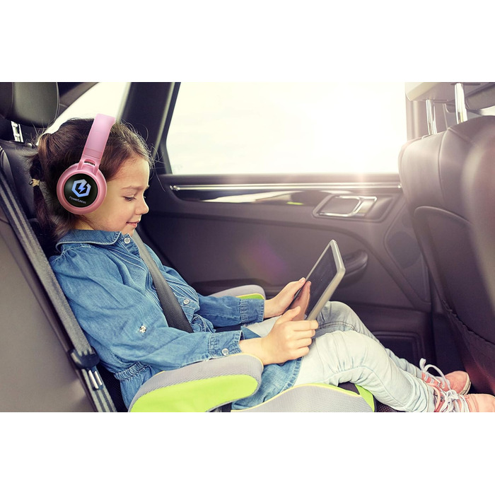 Дитячі навушники PowerLocus Bluetooth Over-Ear з LED-підсвічуванням, 85dB, HD Stereo, мікрофон для телефону, планшета, ПК, TV (N-Рожевий)
