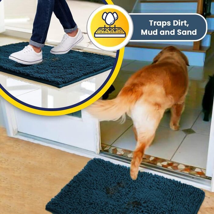 Гігроскопічний килимок для дому та тварин Muddy Mat® з мікрофібри, протиковзкий, що миється, Atlantic Blue, 76.2 x 48.3 см