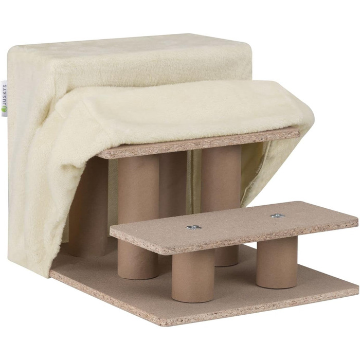 Juskys Pet Staircase Dog Staircase 36 cm - 3-Step Staircase with Washable Plush Cover - Cat Staircase Dog Ramp for Bed, Sofa, Couch, and Car - Cover (Beige)