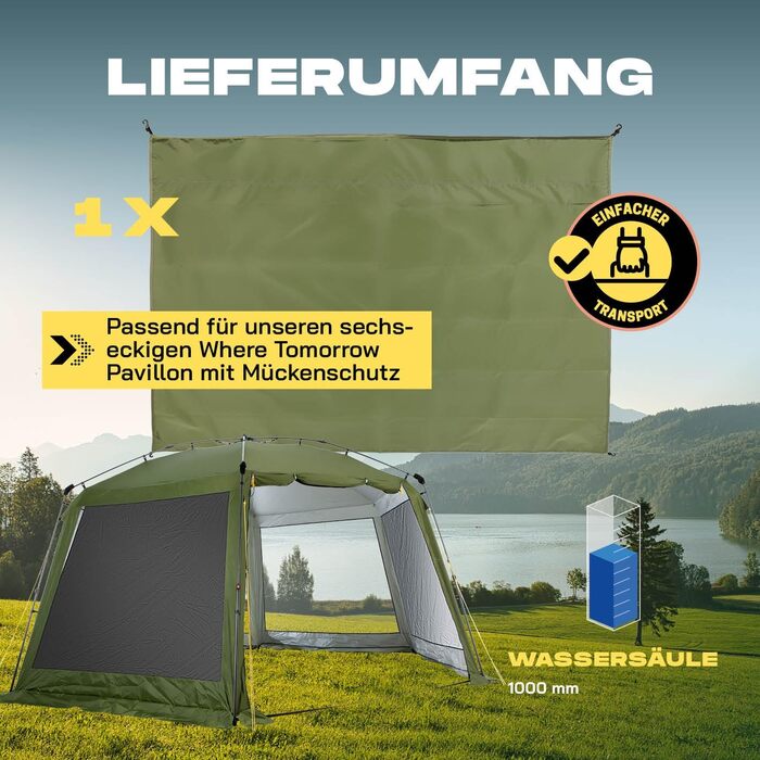 Lumaland Outdoor 2.5 x 2.5m | Waterproof & UV Protection | Garden Tent incl. 1x Side Wall & Bag & Pegs | Robust Camping & Party Tent | Pop-Up Tent Setup in 2 Minutes [] (XXL Side Wall, Green)