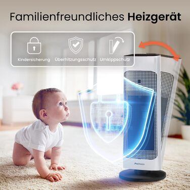 Електричний обігрівач Pro Breeze з керамічним нагрівачем, дистанційним керуванням, 7 рівнями нагріву, захистом від перегріву та таймером 24 години, енергозберігаючий режим ECO та тиха робота, 80° коливання