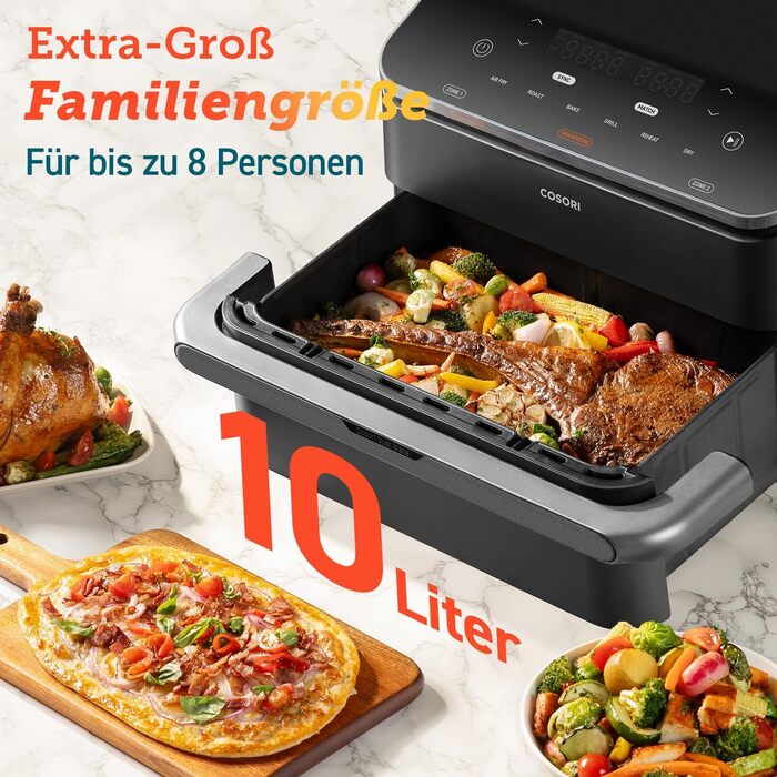Аерофритюрниця COSORI Dual Blaze XXL 10л, 2 камери, 8-в-1, подвійна чаша, знімний роздільник, нижній нагрів, 70 рецептів, для 2-6 осіб, чорна