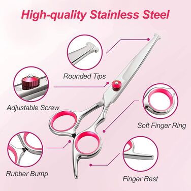 Набір професійних ножиць для грумінгу собак Newaner: ножиці з нержавіючої сталі, безпечні, для собак та котів, фінішна та пряма, гребінець для грумінгу, фіолетовий