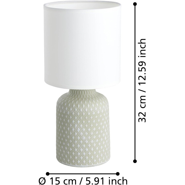 Настільна лампа EGLO Bellariva: кераміка кремового кольору, тканина білого кольору, з вимикачем, цоколь E14, для вітальні та спальні
