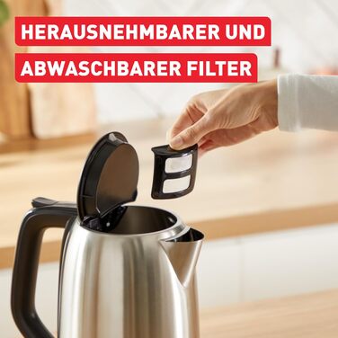 Електричний чайник Tefal Subito KI1R0DE0 з нержавіючої сталі, 1.7 л, 2200 Вт, з фільтром від накипу та автоматичним вимкненням