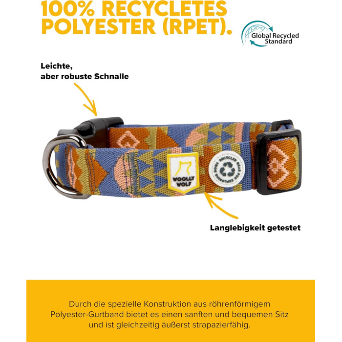 Нашийник для собак маленьких порід Woolly Wolf Nightless Night, XS - регульований, з переробленого поліестеру