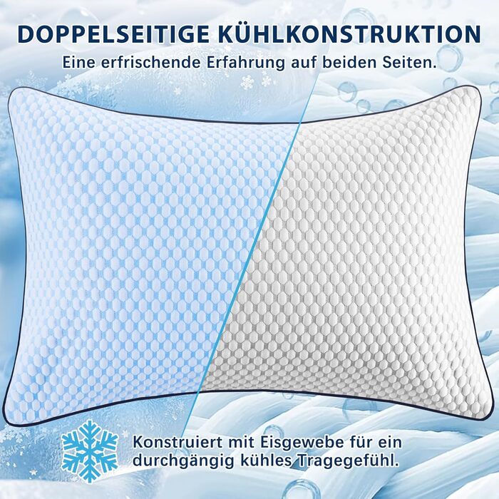Подушка з піни Memory Foam для сну: охолоджуюча, ергономічна для бокових, спинних та тих, хто спить на животі (40x80 см, блакитно-сіра)