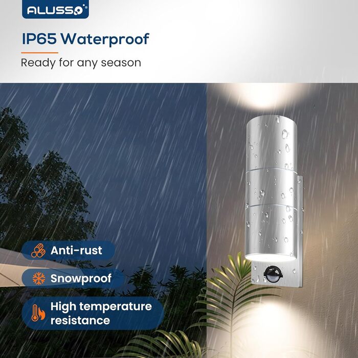 ALUSSO Вологостійкий вуличний світильник з датчиком руху, 2x8W LED, IP65, нержавіюча сталь, 3 колірні температури