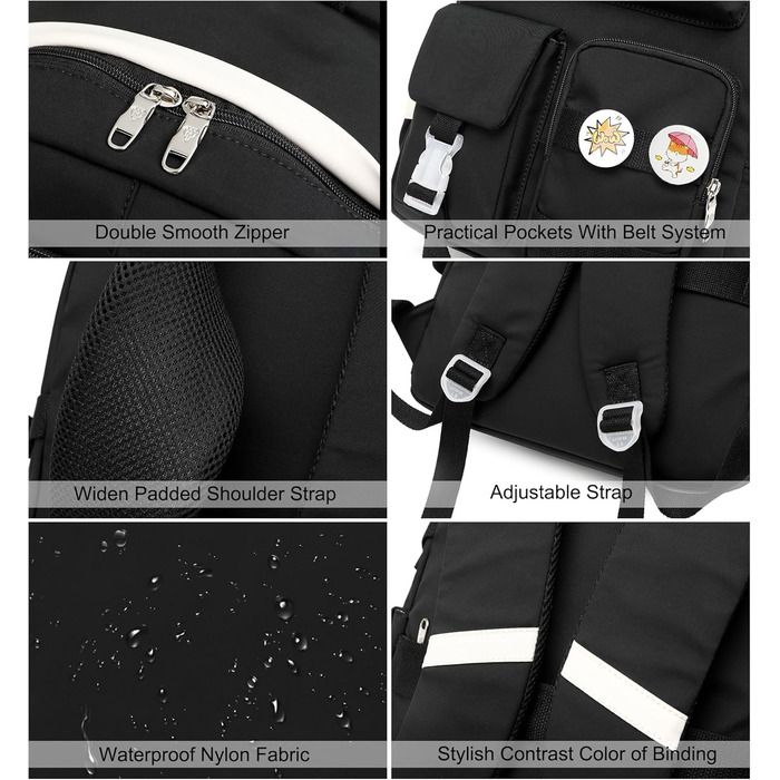 Чорний рюкзак для ноутбука 15.6 дюймів: шкільний, для подорожей, з захистом від крадіжок, великі кишені для книг