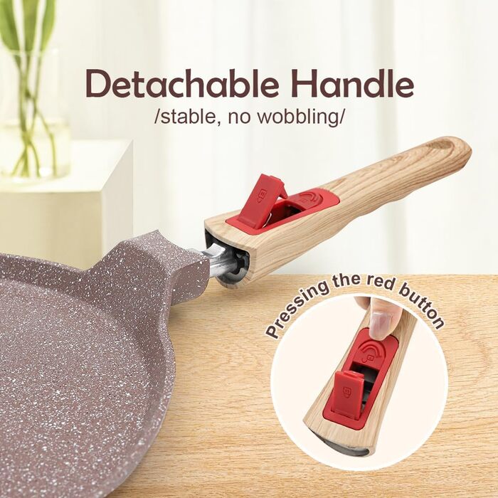 RANX INGST Crepe Pan with Detachable Handle - Non-Stick Ceramic Coating - Pancake Pan with Batter Spreader - (Brown, 25 cm)