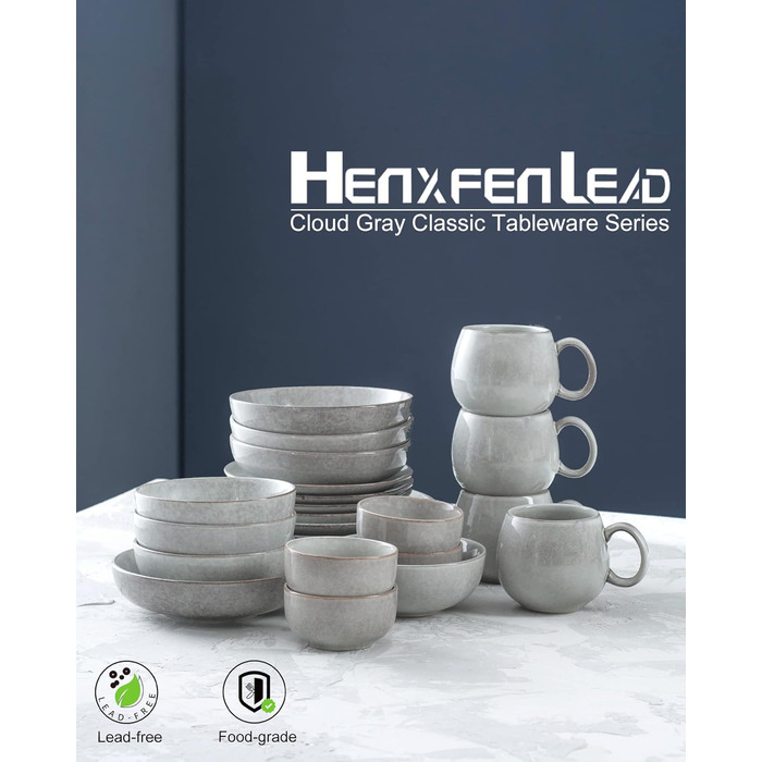 Set of 4 porcelain cups, 600mL coffee cup set for 4 people, modern style, breakfast mugs, exquisite tableware set, suitable for dishwashers, light grey