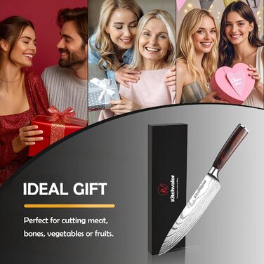 Ніж кухарський Kitchvalor 6 дюймів (15 см) з високоякісної сталі, кухонний ніж для нарізання та шинкування, ергономічна ручка, подарункова коробка (Santo Knife)