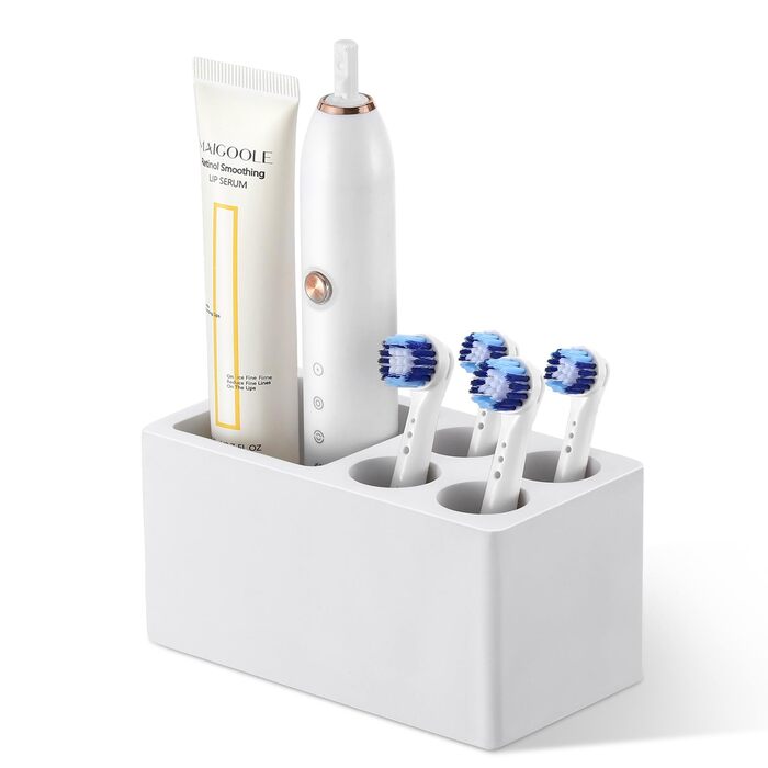 Підставка для зубних щіток Luxspire з 5 відсіками, для ванної кімнати, швидковисихаюча, електрична, для зберігання зубних щіток та пасти, білий мармур