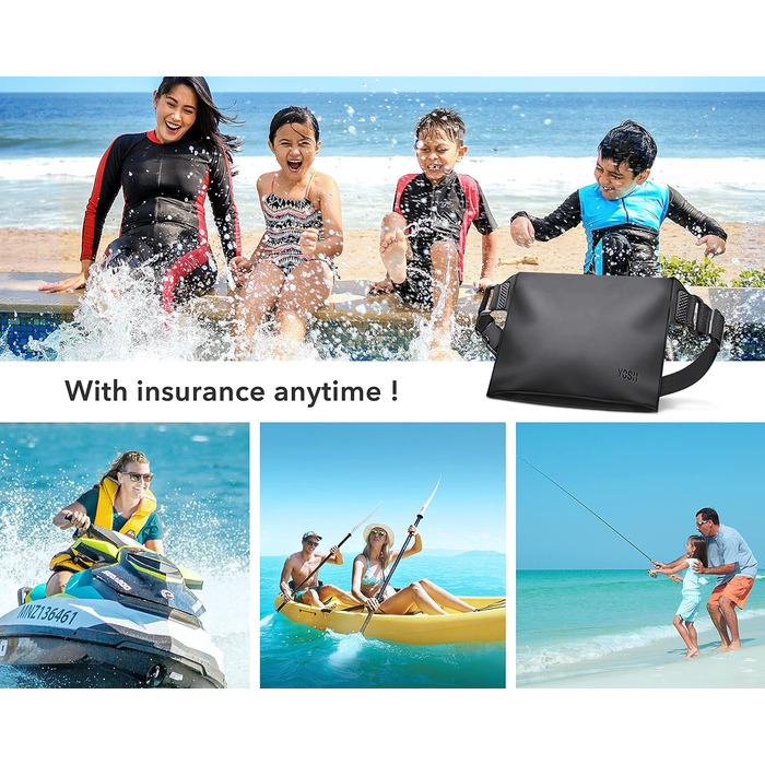 Водонепроникна поясна сумка YOSH з регульованим ремінцем (2 шт.), Drybag, для активного відпочинку, водного спорту, плавання, катання на човні - чорний