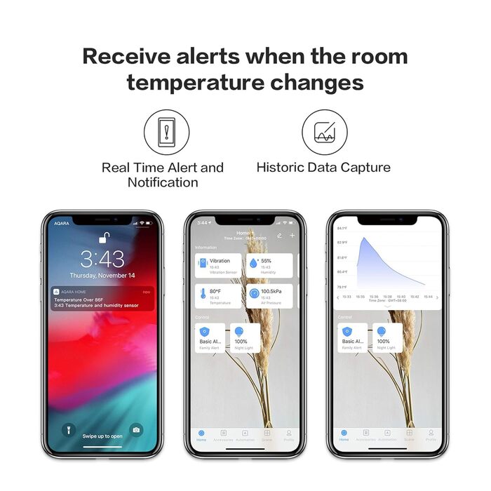 Aqara Temperature and Humidity Sensor 3-Pack, Requires Aqara Hub, Zigbee, for Remote Monitoring and Smart Home, Wireless Hygrometer-Thermometer, Compatible with Apple HomeKit, Alexa, IFTTT