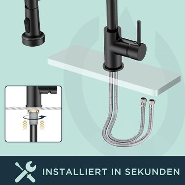 Кран кухонний FORIOUS з високим виливом, душовий набір, змішувач для мийки, кухонні крани, поворотний на 360°, 2 режими розпилення, нержавіюча сталь, матовий чорний