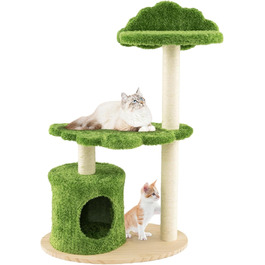 Драбина-кіготь для котів COSTWAY 97 см з печерею та лежанками, зелено-бежева