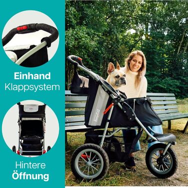 Візок для собак Innopet Comfort EFA Eco чорно-срібний – складний візок для собак та котів, для бездоріжжя та пляжу, колеса 30 см, вантажопідйомність 25 кг, матеріал з переробленого нейлону