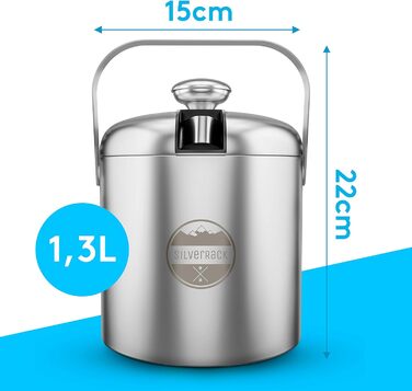 SilverRack Stainless Steel Ice Cube Container with Lid & Tongs [1.3l] - Ice Container for Ice Cubes, Perfect for Cold Drinks - Premium Ice Bucket as an Ice Cube Container