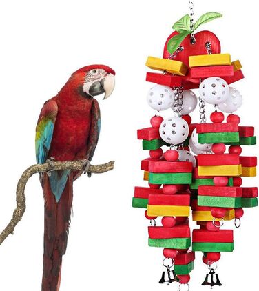 DIYARTS Wooden Parrot Toy Hanging Bird Chewing Colorful Parrot Toys Small Medium Bird Block Toy for African Grey Macaws Cockatoos Eclectus