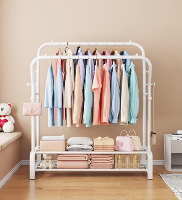 Вішалка для одягу металева подвійна з гачками та полицею для взуття, біла - Stabil