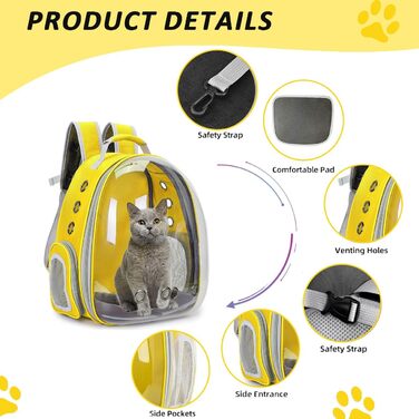 Розширюваний рюкзак для котів та собак, передній рюкзак з прозорим вікном та блискавкою, для подорожей та піших прогулянок, розширювана спинка (жовтий)