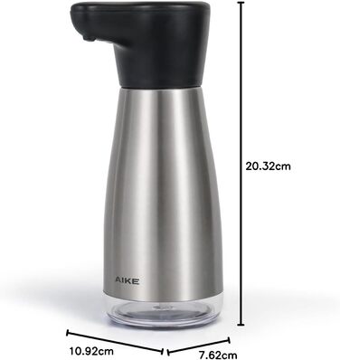 AIKE Automatic Soap Dispenser, Stainless Steel, 420 ml Rechargeable Soap Dispenser with USB Magnetic Connector, Soap Dispenser for Kitchen and Bathroom, IPX7 Waterproof