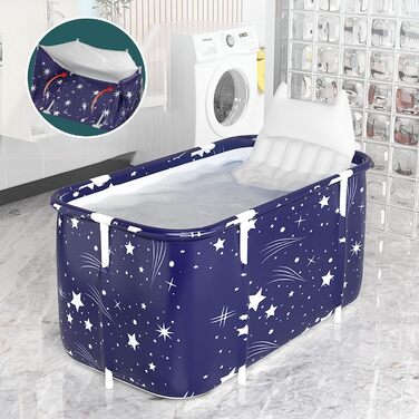 Foldable Bathtub for Adults, 132 x 68 x 47 cm, Steam Bucket for Sauna, Shower, and Ice Bath, Portable, Non-Inflatable (Blue)