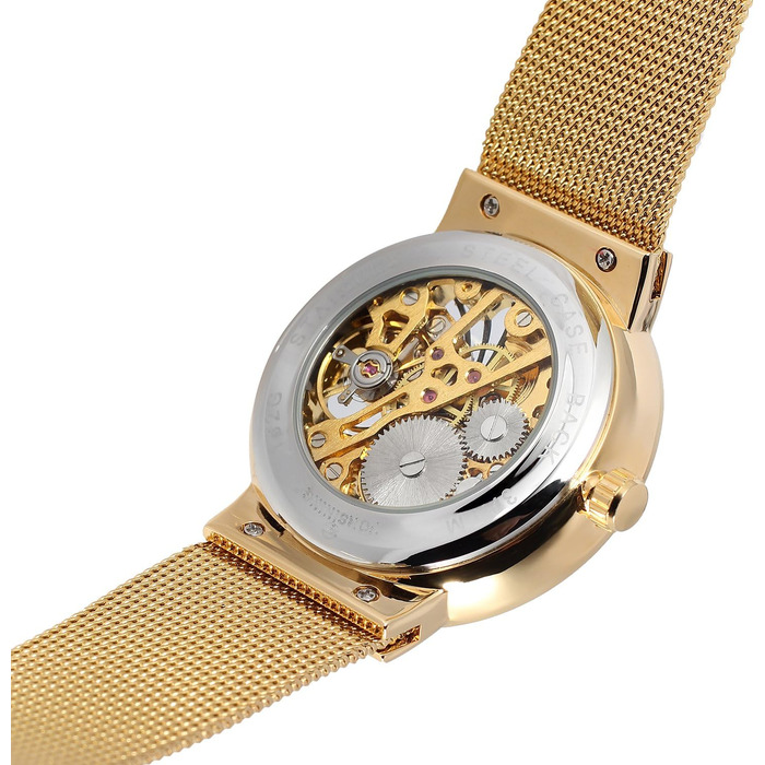 Чоловічий механічний годинник FORSINING з тонким корпусом та браслетом зі сталі (Золотий)