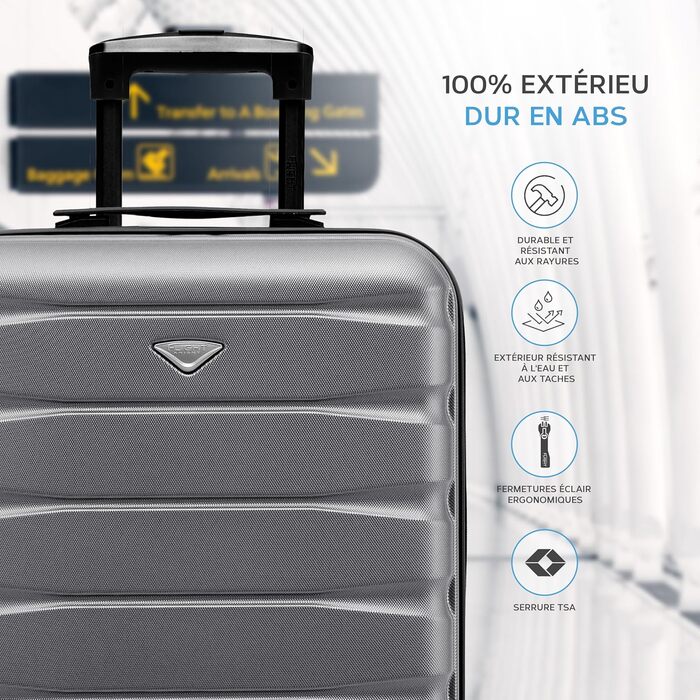 Чохол-валіза Flight Knight 56x45x25 см, жорсткий, ручна поклажа, сумісний з British Airways та Easyjet, сірий/чорний