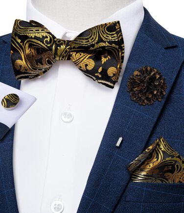 Краватка-метелик DiBanGu з нагрудником та краватковою галстуком. Комплект для весілля, вечірки, прому (Чорний, Золотий)