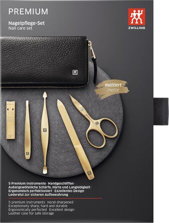 Набір для манікюру ZWILLING Gold Edition (5 предметів, чорне шкіряне е туї, догляд за руками та ногами, дорожній набір, з ножицями для нігтів та кусачками), Преміум